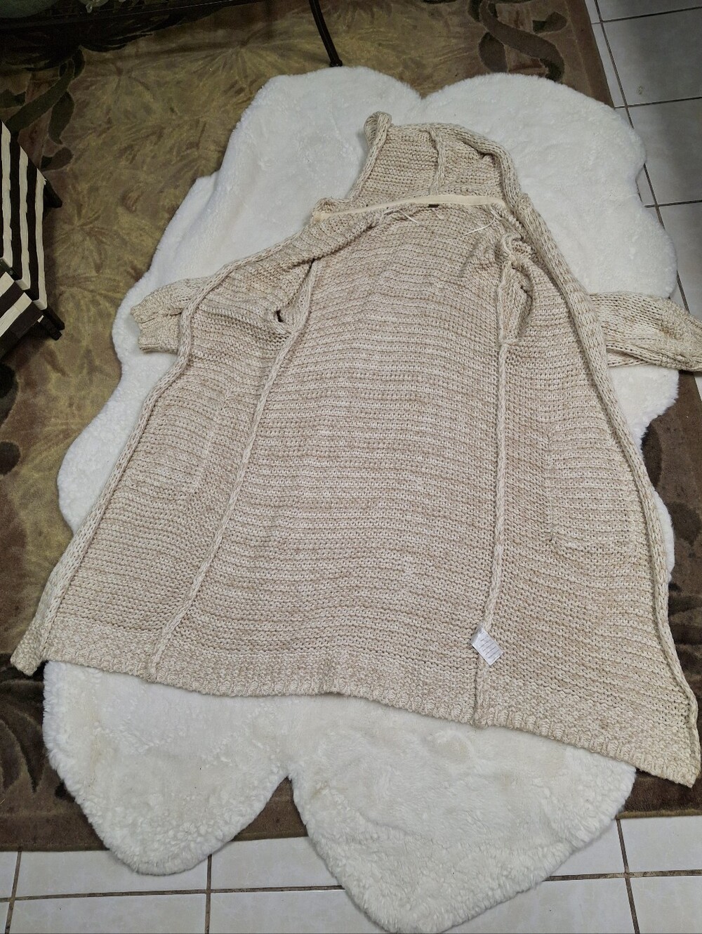 Free People Neutral Chunky Knit Hooded Longline Midi Cardigan Duster Size Small - Picture 10 of 16